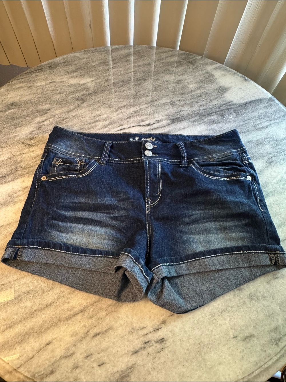 Wallflower Dark Blue Rolled Hem Denim Shorts